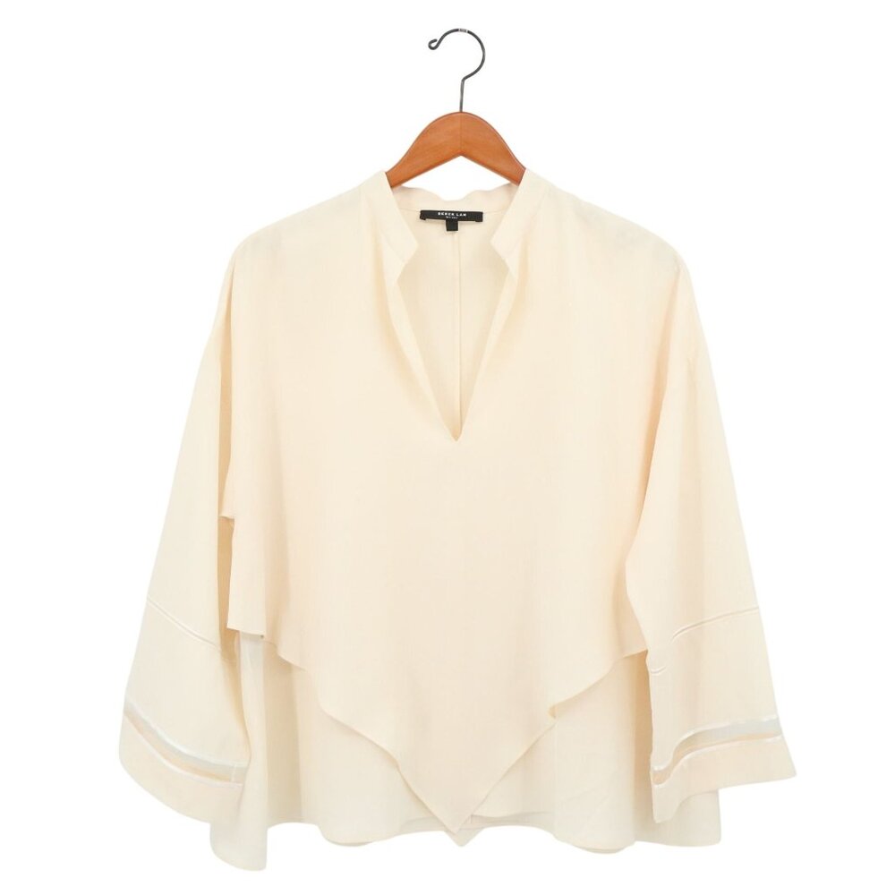 Derek Lam Ivory Layered Asymmetrical Hem Silk V-Neck Blouse Top 4